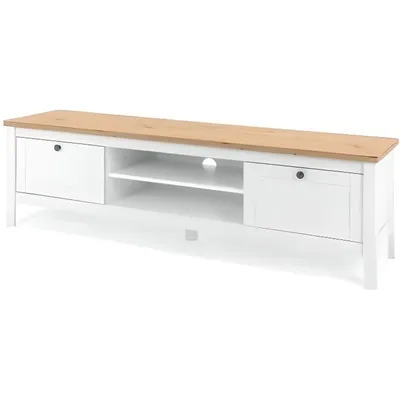 Zdjęcie produktu dla Szafka pod TV z 2 szufladami - Dąb Artisan i biały - 160 x 45 x 40 cm