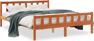 Produktbild von Design Massivholzbett mit Kopfteil Wachsbraun 150x200 cm Kiefer, Klassische Betten 2024