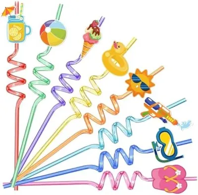 Produktbild von PolkaHome® 8 festliche Trinkhalme – Wiederverwendbar, bunt, 20 cm, Kunststoff