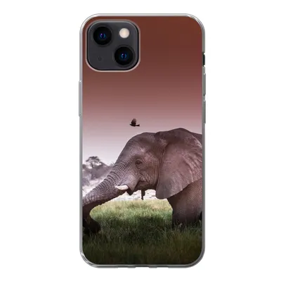 Produktbild von MuchoWow® Handyhülle Schutzhülle Hülle für iPhone 13 mini Elefant - Gras - Sonne - Tiere Silikon Softcase Handy Hülle - Softcase