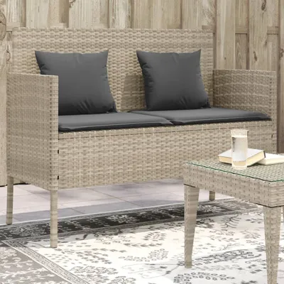 Produktbild von Gartenbank mit Kissen Hellgrau Poly Rattan 365776
