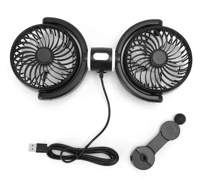 Obrázok produktu pre Dvojitý ventilátor do auta s 360° otočným mechanizmom, 3 rýchlosťami a napájaním cez USB – ventilátor na zadné sedadlá pre dodávky, nákladné autá, SUV a karavany, 5 V DC