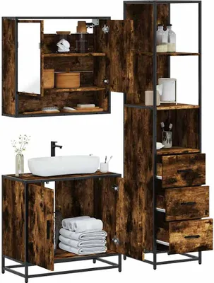 Produktbild von Möbel 3-tlg. Badmöbel-Set Räuchereiche Holzwerkstoff - Badezimmer 3301157