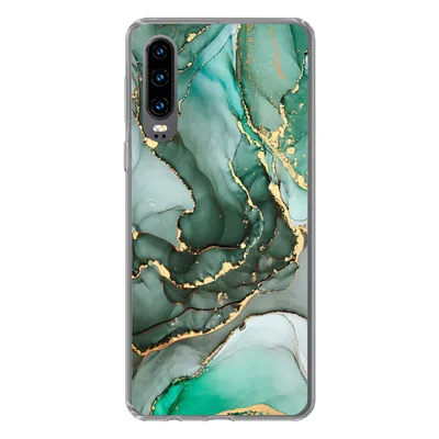 Produktbild von MuchoWow® Handyhülle Schutzhülle Hülle für Huawei P30 Gold - Marmor - Grün - Luxus - Marmoroptik - Grau Silikon Softcase Handy Hülle - Kartenbesitzer