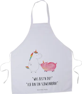 Produktbild von Mr. & Mrs. Panda Schürze Einhorn Schwein - Weiß - Geschenk, Schweinchen, Bäckerschürze, Küchenzubehör, Freundin, Kellnerschürze, Einhörner, Unicorn, Kochschürze