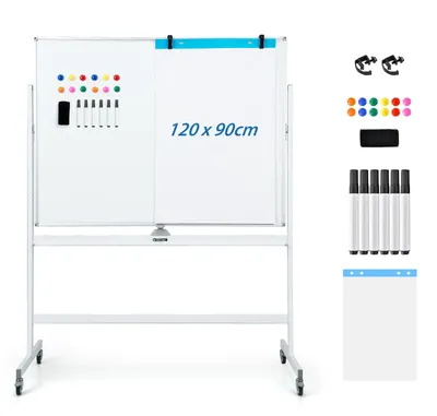 Doppelseitiges Whiteboard 120x90 cm, höhenverstellbar, mobil