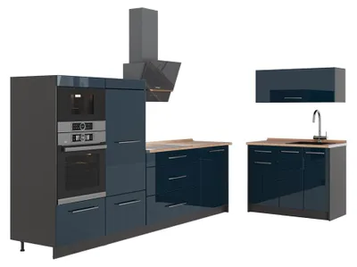 Productafbeelding van Keuken Vicco Fame-Line Donkerblauw hoogglans/Antraciet 380 cm, WB Eik, Model 64069