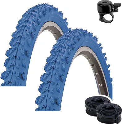Produktbild von 2 x Kenda K-829 26" MTB Fahrradreifen Fahrradmantel in Blau 50-559 (26 x 1.95) + 2 passende Schläuche DV inkl. Fahrradklingel