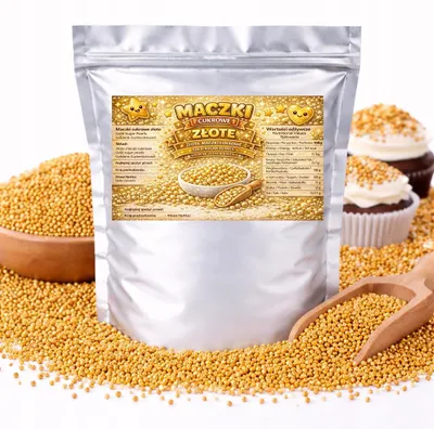 Zdjęcie produktu dla Maczki Cukrowe Złote - Posypka Do Tortów Deserów Gofrów Ciast 25G