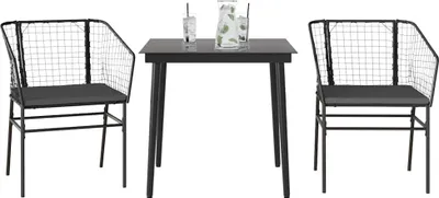 Produktbild von Möbel 3-tlg. Garten-Essgruppe mit Kissen Schwarz Poly Rattan Glas - Sitzgruppe 3334499