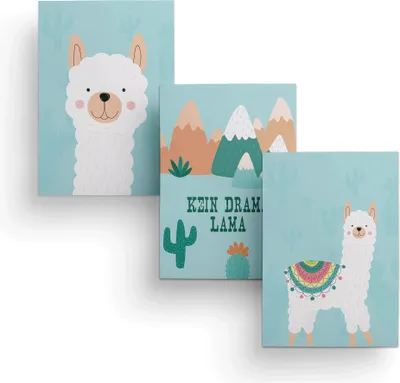 Produktbild von Friendly Fox Kinderzimmer Poster Babyzimmer - 3er Set Wandbilder - DIN A4 - Kinderposter (Lama)