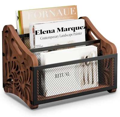 Image de Porte-revues avec 4 compartiments et finition en bois