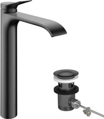 Imagen del producto de Grifo monomando para lavabo Hansgrohe Vivenis, modelo 250 CoolStart, para lavabos encimeras con sistema de desagüe con varilla, acabado cepillado