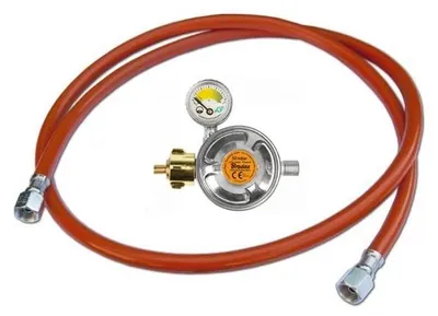 Produktbild von BirnePower Gasschlauch 150 cm mit Druckminderer & Manometer Set für Gasgrill