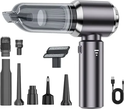 Immagine prodotto di ZELURXX Aspirapolvere portatile senza fili 4 in 1, batteria da 6000 mAh, indicatore LED, 80 dB, connettore Type-C, per uso domestico, in ufficio e in auto, 20 x 21 x 6,5 cm, nero