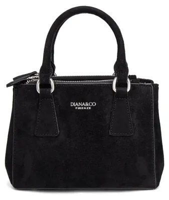 Produktbild von Handtasche aus veganem Leder, schwarz, mit Reißverschluss und abnehmbarer Schulterriem, Marke Diana&Co
