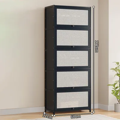 Produktbild von Schuhregal Eingangsschuhschrank Schuhaufbewahrung Schuhschrank Rattanimitat Flurschuhschrank 11 Etagen Schwarz L60 x B32 x H172cm /HSXG11-60/