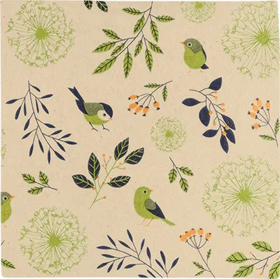 Produktbild von 20 Servietten Eco Line Birds and Twigs green - Blätter und Vögel 33x33cm