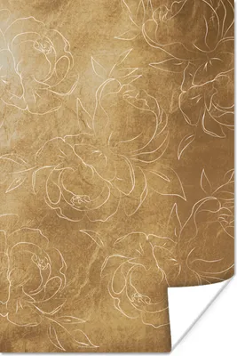 Produktbild von MuchoWow® Poster Blumen - Gold - Muster - Gold 120x180 cm - Kunstposter