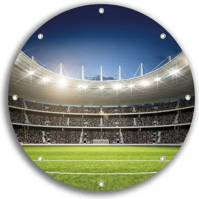 Produktbild von Wallario rundes Outdoor-Poster für Garten oder Balkon, Motiv Fußballstadion Mittellinie, 30 cm Durchmesser