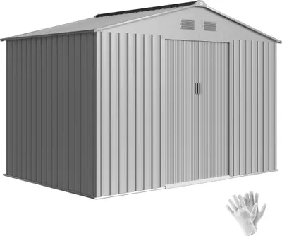 Image de Abri de jardin - Abri à outils en métal - 4,9 m² - 277 x 195 x 192 cm - Porte coulissante - Étanche - Gris
