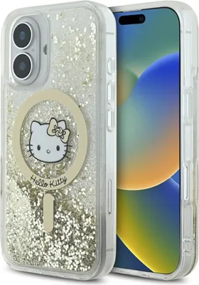 Productafbeelding van Hello Kitty telefoonhoesje met vloeibare glitter, MagSafe compatibel, voor iPhone 16 - Goud