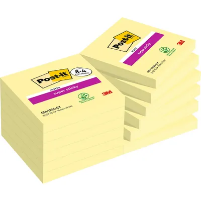 Image de Post-it Super Sticky Notes notes adhésives 76 x 76 mm 8+4 jaune 12 blocs de 90 feuilles