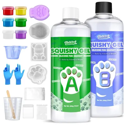 Obrázek produktu pro Sada pro výrobu squishy: tekuté silikonové hmoty (1000 g) s formami a příslušenstvím pro výrobu vlastních dárků