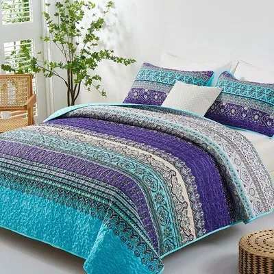 Immagine prodotto di Trapunta matrimoniale imbottita in stile boho, 240 x 260 cm, con 2 federe da 50 x 75 cm