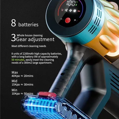 Image de Aspirateur sans fil - Puissance d'aspiration de 40 kPa - Moteur sans balais - Éclairage LED - Réservoir à poussière de 1,2 litre