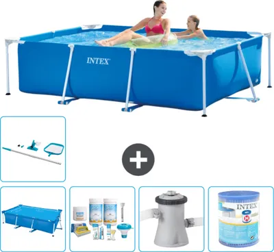 Immagine prodotto di Piscina Intex con struttura rettangolare - 220 x 150 x 60 cm - blu - include tenda da sole - pacchetto manutenzione - pompa filtro per piscina - filtro - kit pulizia