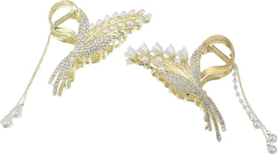 Produktbild von 2 Stück Blume Metall Haarspange Perle Haarkralle für Frauen Goldton