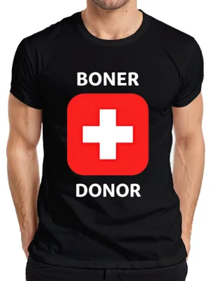 Productafbeelding van Boner Donor - Grappig cadeau voor een vrijgezellenfeest, humoristisch heren T-shirt, zwart, maat L