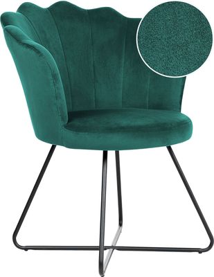 BELIANI Sessel Smaragdgrün Samt Rund Muschel-Design mit Schwarzem Metallgestell Retro Wohnzimmer Schlafzimmer Flur Diele Möbel Ausstattung Sitzmöbel