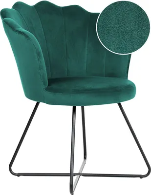 Produktbild von BELIANI Sessel Smaragdgrün Samt Rund Muschel-Design mit Schwarzem Metallgestell Retro Wohnzimmer Schlafzimmer Flur Diele Möbel Ausstattung Sitzmöbel