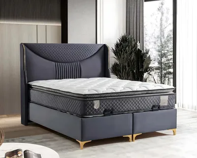 Produktbild von Grau modernes Bett mit Matratze aus Textil und Holz