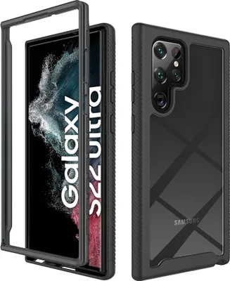 Produktbild von Galaxy S22 Ultra 5G Hülle, Hybrid Transparente Rückseite Robust TPU Bumper Rutschfest Stoßfest Ganzkörper Schutzhülle für Samsung Galaxy S22 Ultra 5G Schwarz