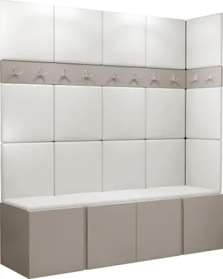 Produktbild von MIRJAN24 Garderoben-Set Orion II, Garderobe mit Sitzbank mit 19 x Wandpanel 42x42 (Farbe: Cashmere, Soft 017)