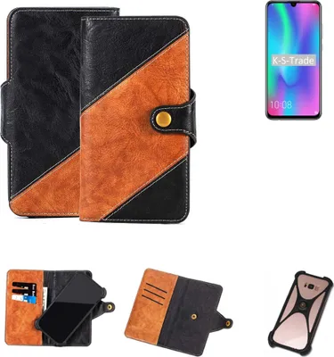 Produktbild von K-S-Trade Handyhülle Schutzhülle Bookstyle Case Wallet-Case kompatibel mit Huawei Honor 10 Lite Handy Cover Bumper Klapphülle schwarz hellbraun 1x