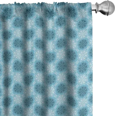 Image de ABAKUHAUS Rideaux Mandala bleus, rideaux, motif bohème à carreaux avec arabesque et motif floral africain, 2 pièces 75 x 245 cm, bleu foncé bleu clair