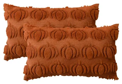Zdjęcie produktu dla Zestaw 2 poszewek na poduszki, 30x50 cm, kolor karmelowy, poliester, motyw: dynia, idealne na jesień