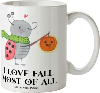 Produktbild von Mr. & Mrs. Panda Kaffeetasse Smörle Laterne - Weiß - Geschenk, Bedruckte Tasse, Pott, Trinkbecher, Becher, Marienkäfer, Dekoration, Herbst
