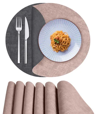 Platzsets rund 33 cm, 6er Set, Kunstleder, doppelseitig, rosa/dunkelgrau
