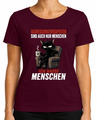 Productafbeelding van "Therapeuten tegen agressie, ik haat mensen," sarcastisch dames T-shirt, bordeauxrood, maat M