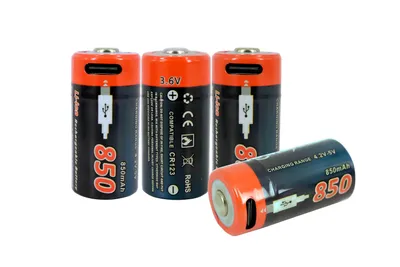 Immagine prodotto di PowerSmart Batteria ricaricabile CR123 CR123A Li-Ion, confezione da 4 pezzi 3,6V 850mAh con cavo di ricarica USB-C 4-in-1