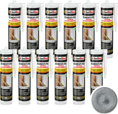 Produktbild von Isolbau Zement-Fix 12 x 300 ml Betongrau Express Reperaturmörtel - Dichtungsmasse für Fugen & Risse im Innen- & Außenbereich, Kartusche
