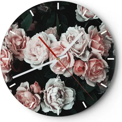 Produktbild von Wanduhr - Rund - Glasuhr - Rosen Blumen Blätter - 40x40cm - Schleichendes Uhrwerk - Lautlos - zum Aufhängen bereit - Dekoration Modern - Wanddekoration aus Glas - C3AR40x40-4760