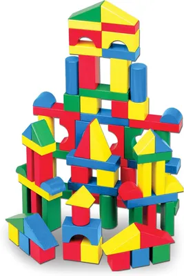 Immagine prodotto di Set di blocchi di legno per la costruzione – 100 pezzi in 4 colori e 9 forme