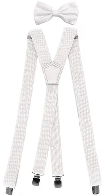 Produktbild von Fabio Farini - 1 Stück Herren Hosenträger Pack 3cm X-Form mit passender Fliege Set Weiß 3cm Hosenträger - Weiß Unifarben Karo Struktur Fliege