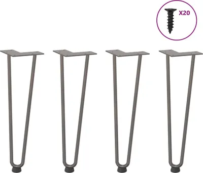 Image de Pieds en épingle à cheveux pour table basse 4 pièces Acier naturel 42 cm Acier massif